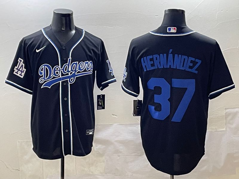 Men Los Angeles Dodgers 37 Hernandez Black blue Three generations Nike 2025 MLB Jersey style 6